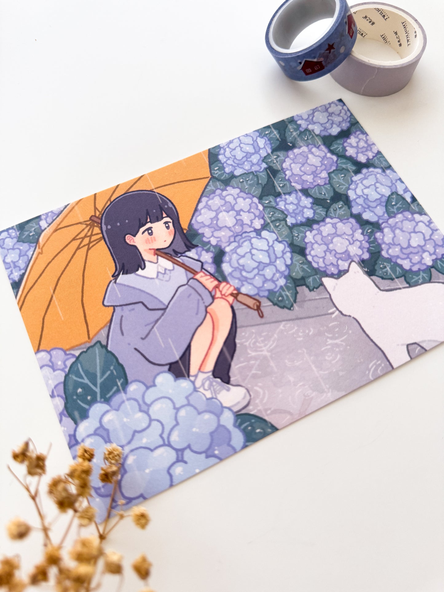 Hydrangea Garden Postcard Style Art Print