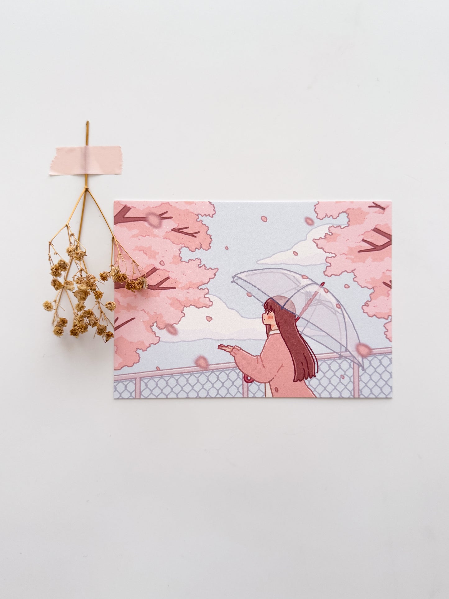 Sakura Petals in the Breeze Postcard Style Art Print