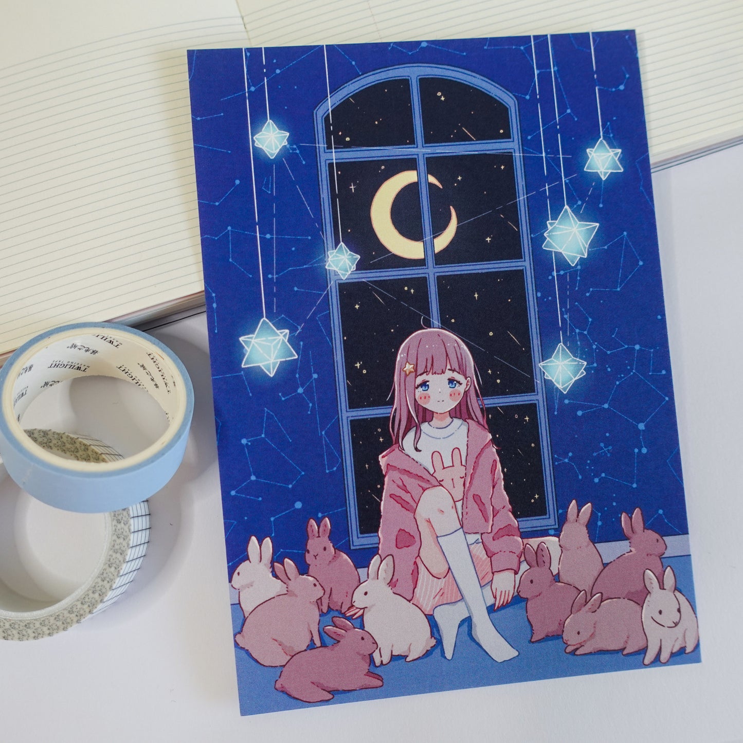 Moon Bunny Postcard Style Art Print Set