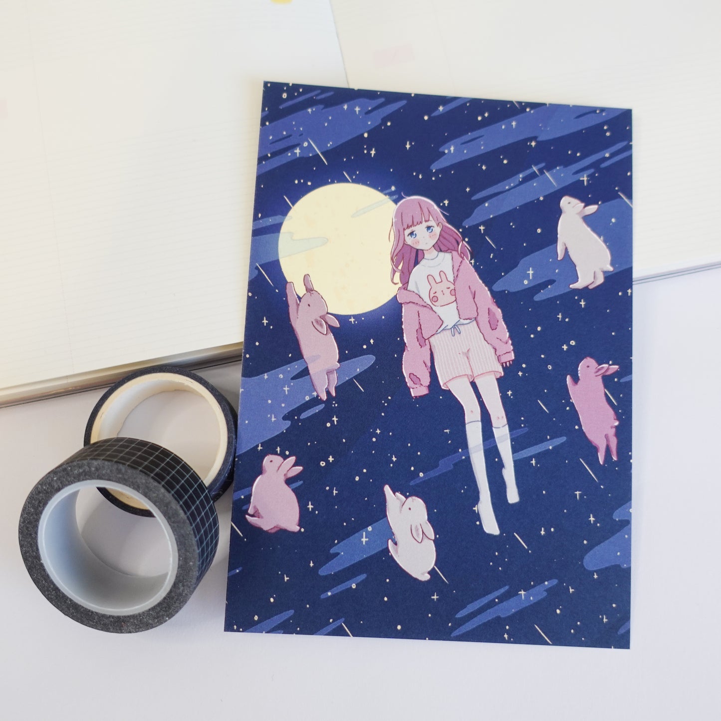 Moon Bunny Postcard Style Art Print Set