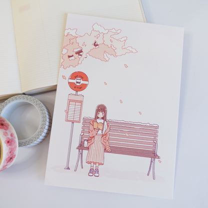 Spring Sakura Bus Stop Postcard Style Art Print