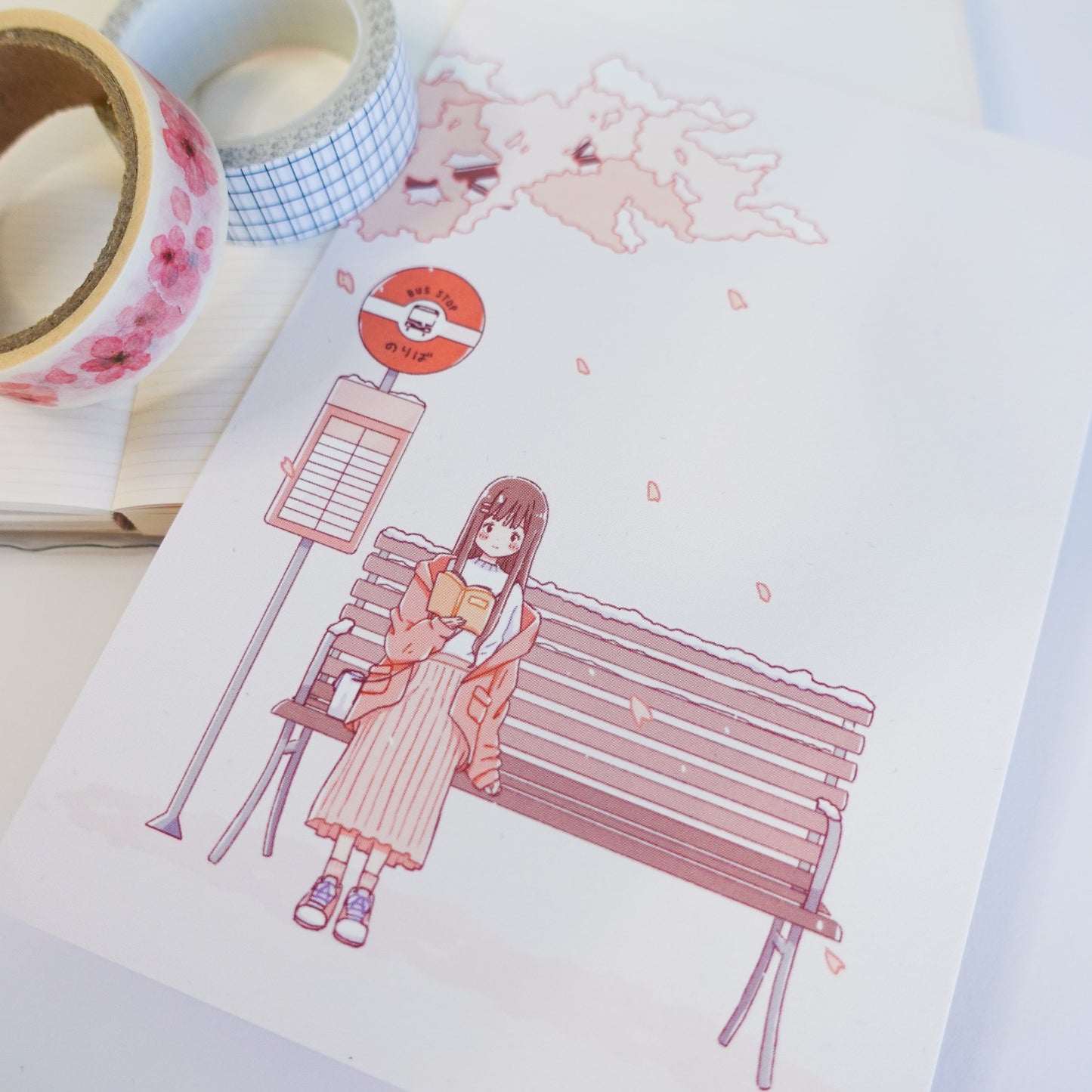 Spring Sakura Bus Stop Postcard Style Art Print