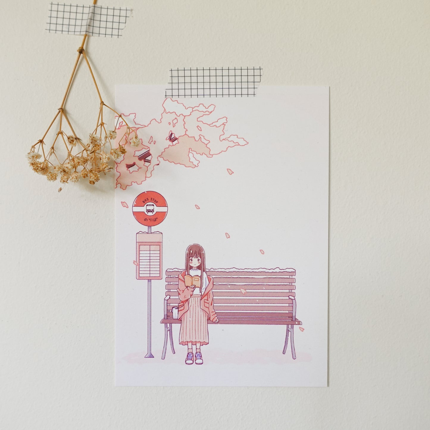 Spring Sakura Bus Stop Postcard Style Art Print