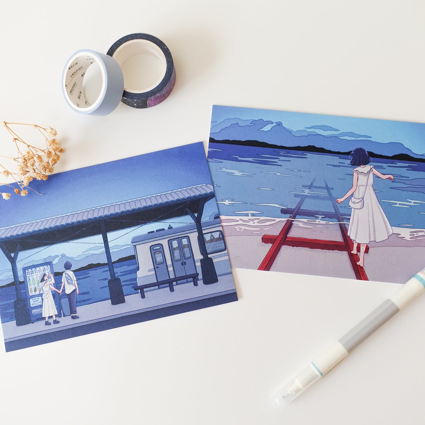 Japanese Train Station Postcard Style Art Print Set