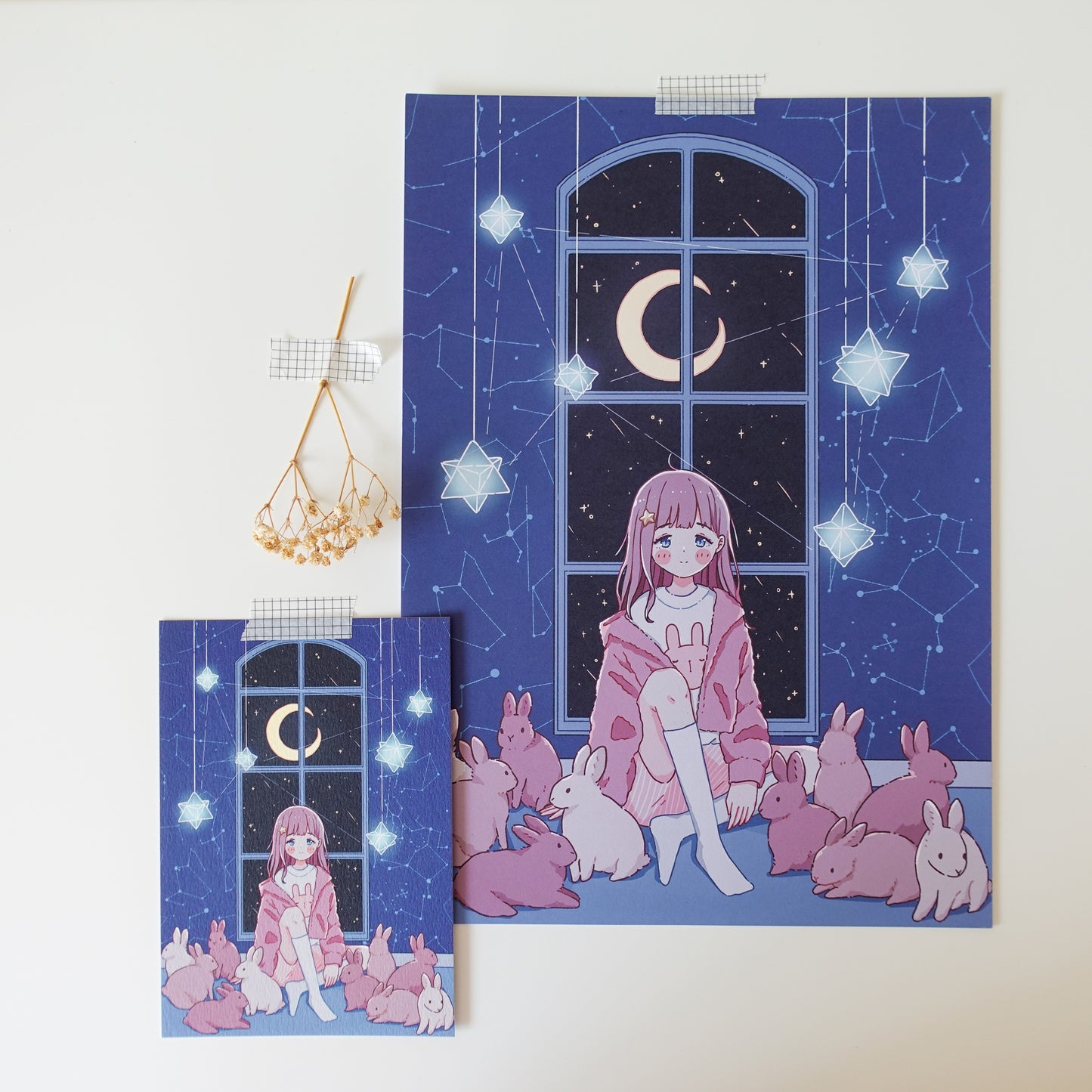 Moon Bunny Print Set Poster size (A4)