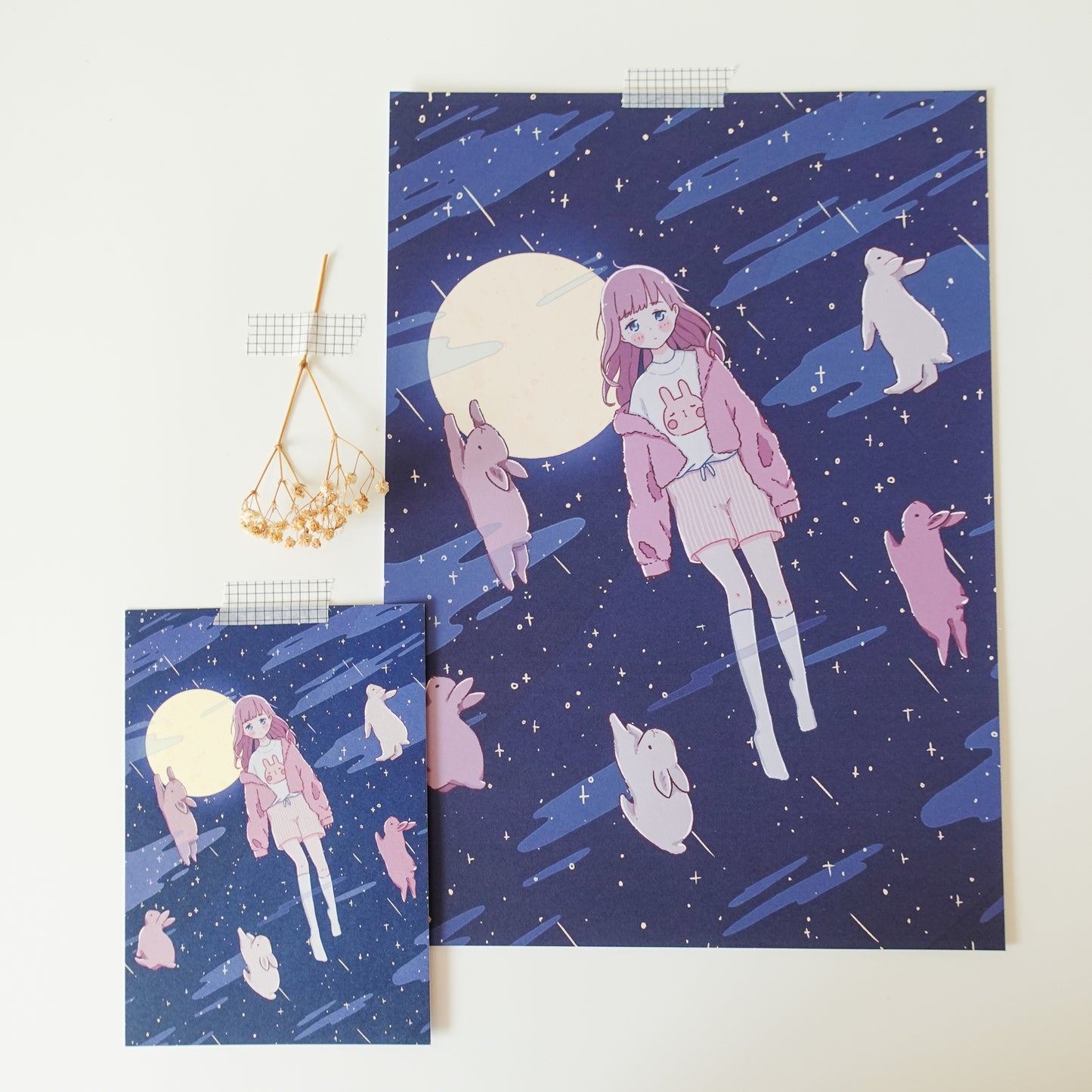 Moon Bunny Print Set Poster size (A4)