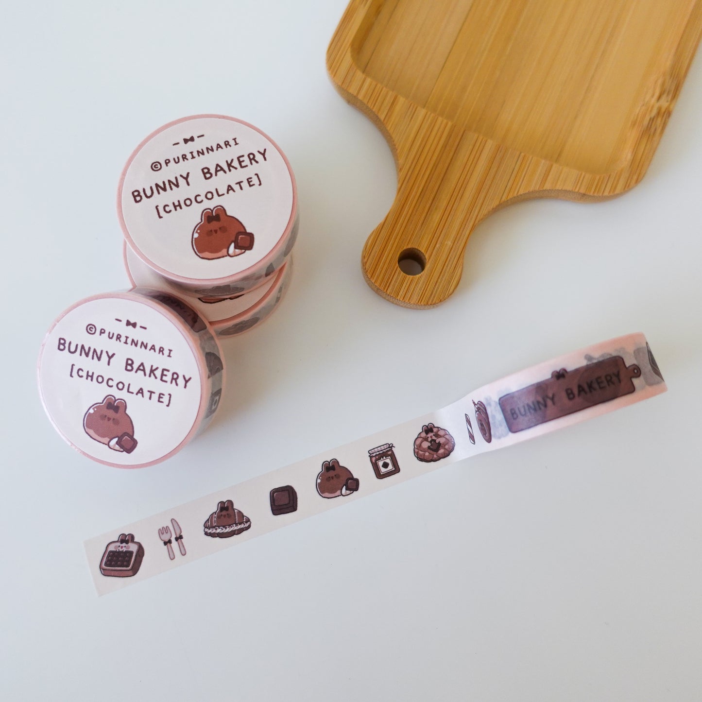 Bunny Bakery Washi Masking Tape ⋮ Plain Bread / Strawberry Bread / Chocolate Bread / Matcha Bread