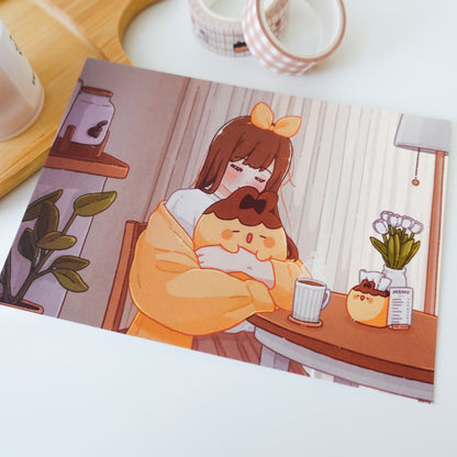 Cozy Afternoon in Nari's Cafe Postcard Style Art Print ⋮ Purinnari