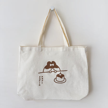 Puririn Tote Bag ⋮ Large Canvas Shopper Bag with Pocket