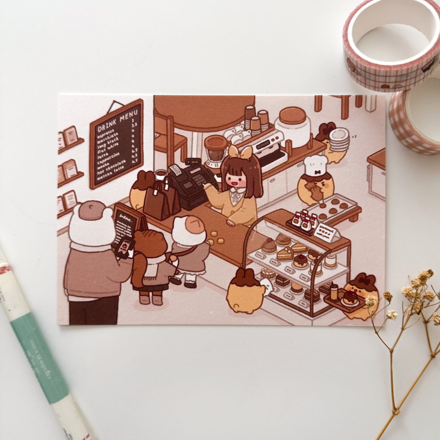 A Busy Day in Nari's Cafe Postcard Style Art Print ⋮ Purinnari