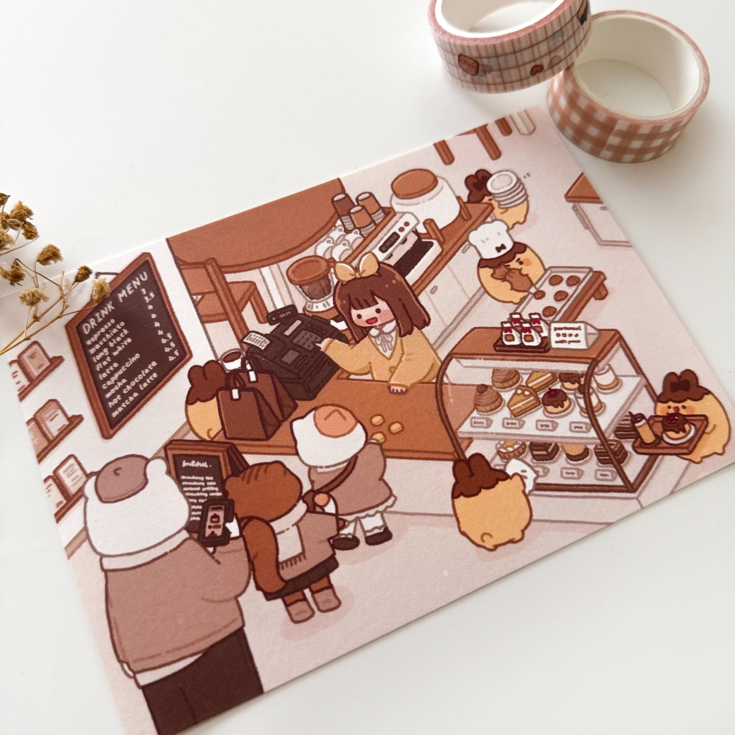 A Busy Day in Nari's Cafe Postcard Style Art Print ⋮ Purinnari