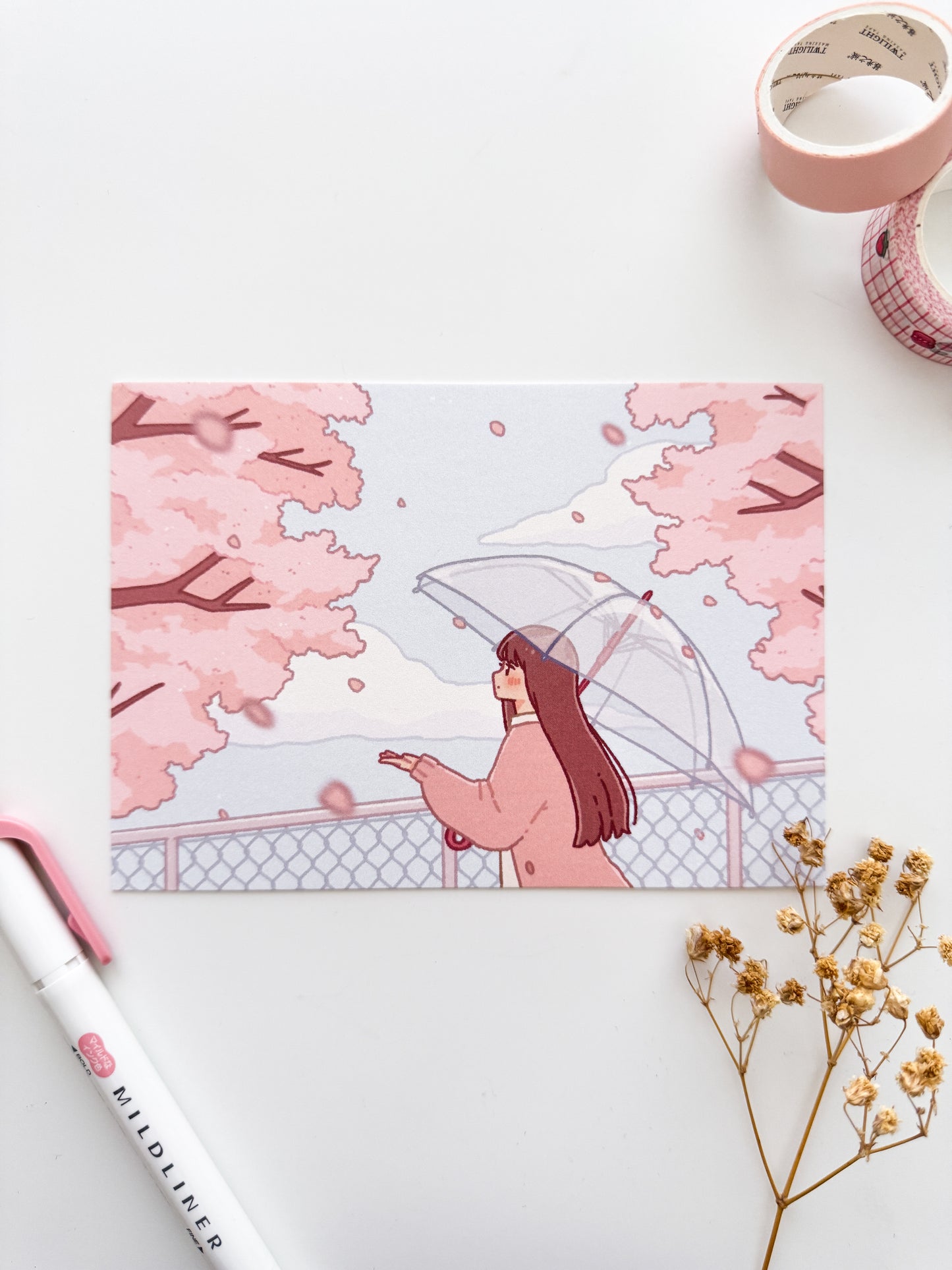 Sakura Petals in the Breeze Postcard Style Art Print