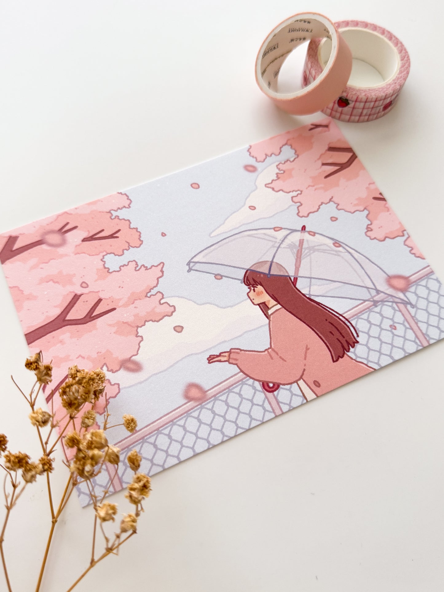Sakura Petals in the Breeze Postcard Style Art Print
