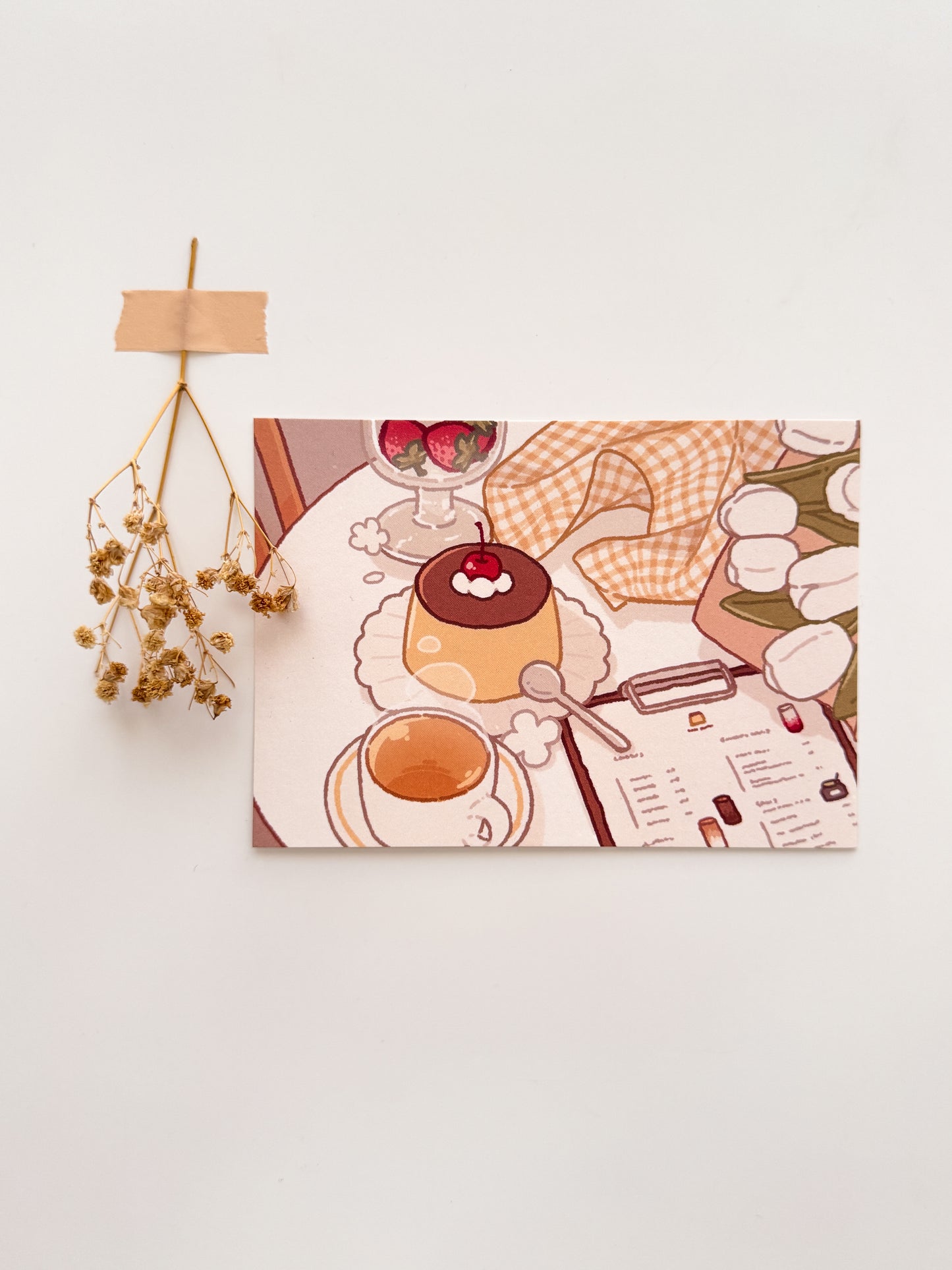 Purin, Tea & Tulips Cafe Table Postcard Style Art Print