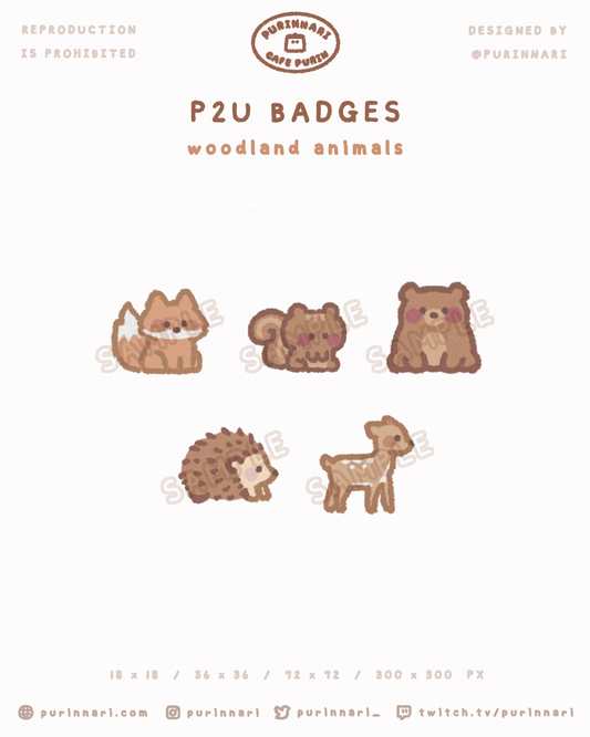 [ P2U ] Woodland Animal Badge Bundle of 5 | Twitch/Youtube/Discord