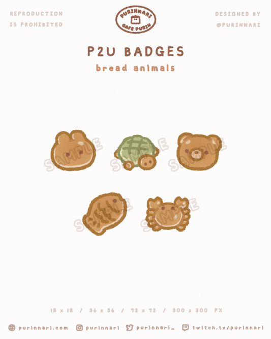 [ P2U ] Bread Animal Badge Bundle of 5 | Twitch/Youtube/Discord