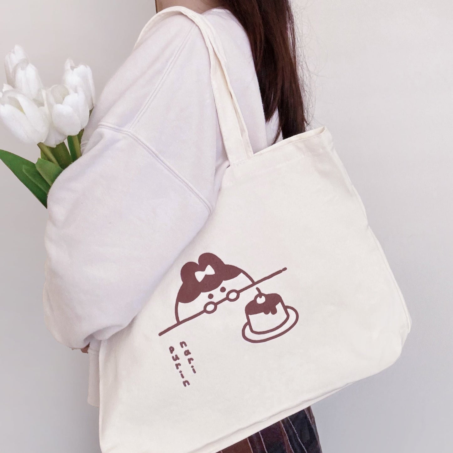 Puririn Tote Bag ⋮ Large Canvas Shopper Bag with Pocket