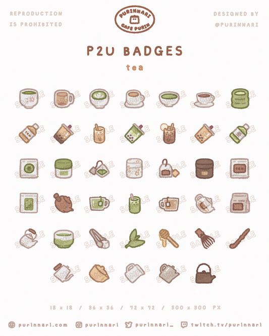 [ P2U ] Tea Badge Bundle of 40 | Discord/Twitch/Youtube